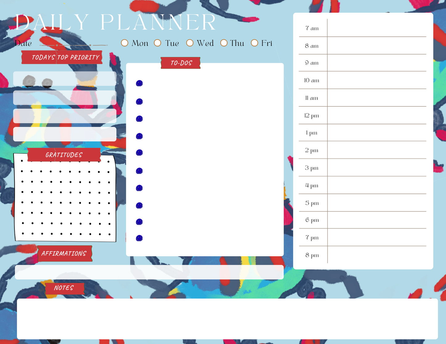 Crab Daily Planner Sheets
