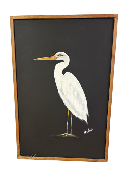 White Heron Black Background